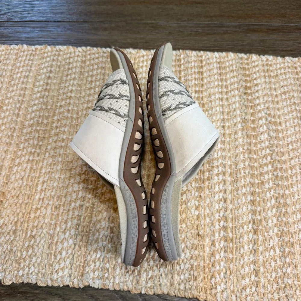 Merrell Lilyfern Silver Birch Leather Slide Sandals Womens 9 QForm Comfort
